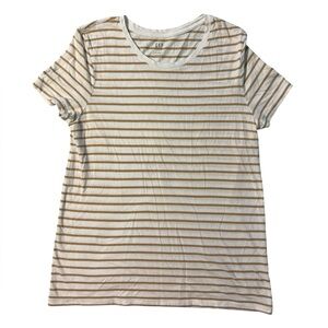 GAP Women's White and Tan Striped Tee